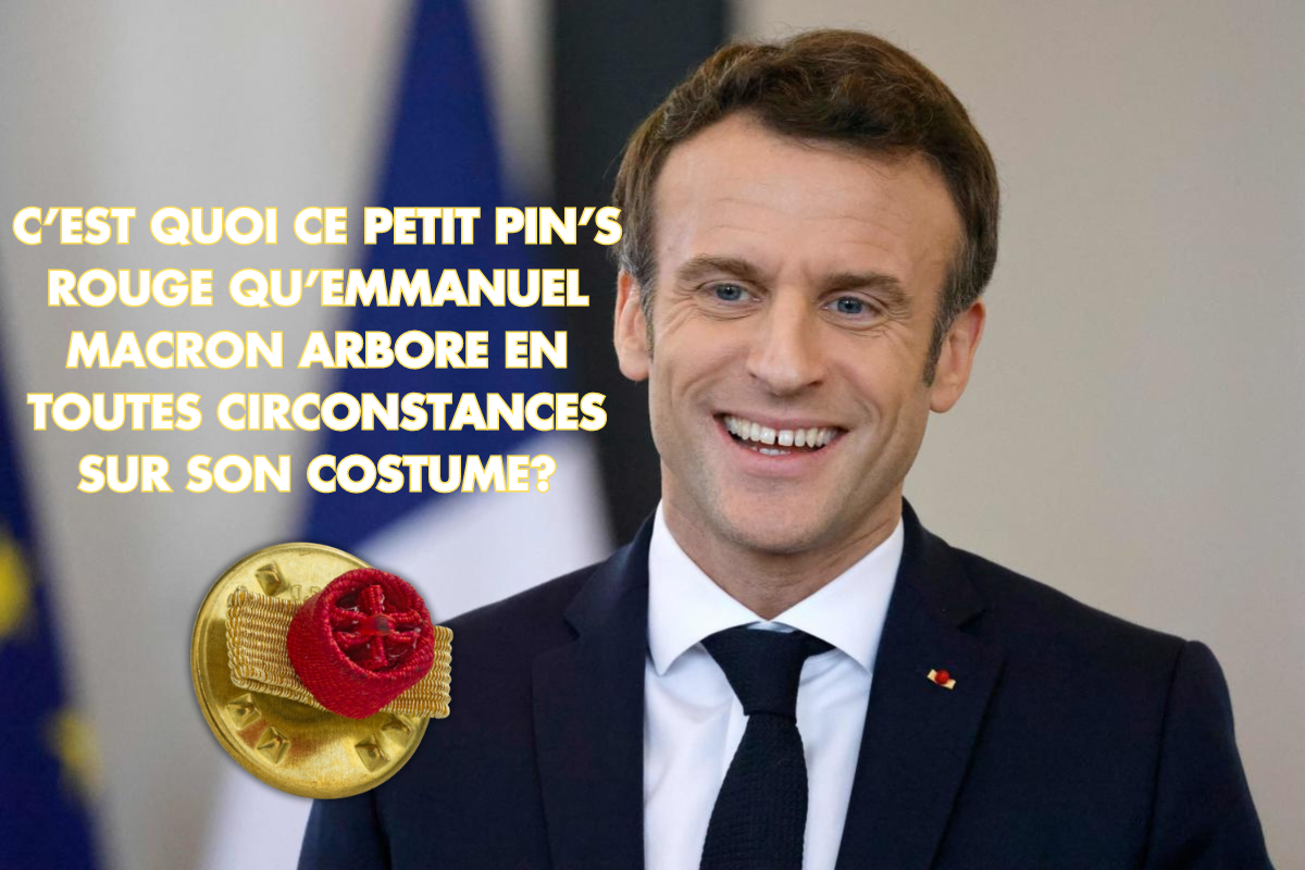 Président Macron portant le pin's de la légion d'honneur.