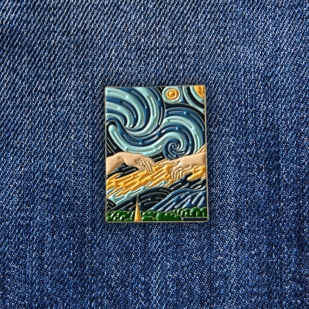 Pins Michel Ange x Van Gogh sur un jean